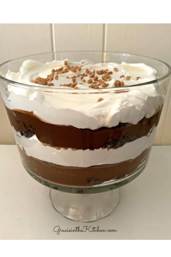 This Brownie Toffee Trifle Recipe is so decadent and SO easy to make!
